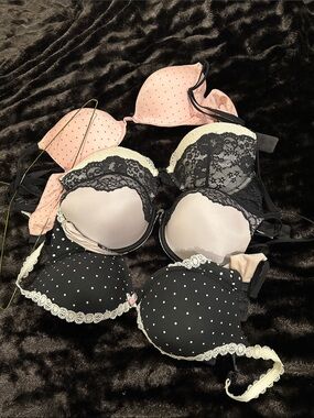 Victoria's Secret Pink & Black Polka Dot Lace Push-Up Bra Set